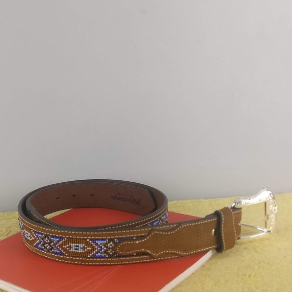 Navajo Western Aztec Beaded Leather Belt,Leather Upper Leather Lining 38 - Picture 1 of 11
